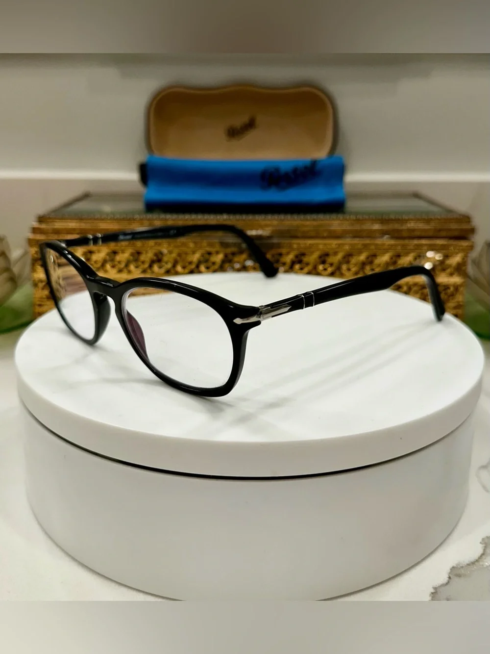 Persol Handmade Italy 3303-V Classic Black Rx Eyeglass Frames, Persol Case/Cloth